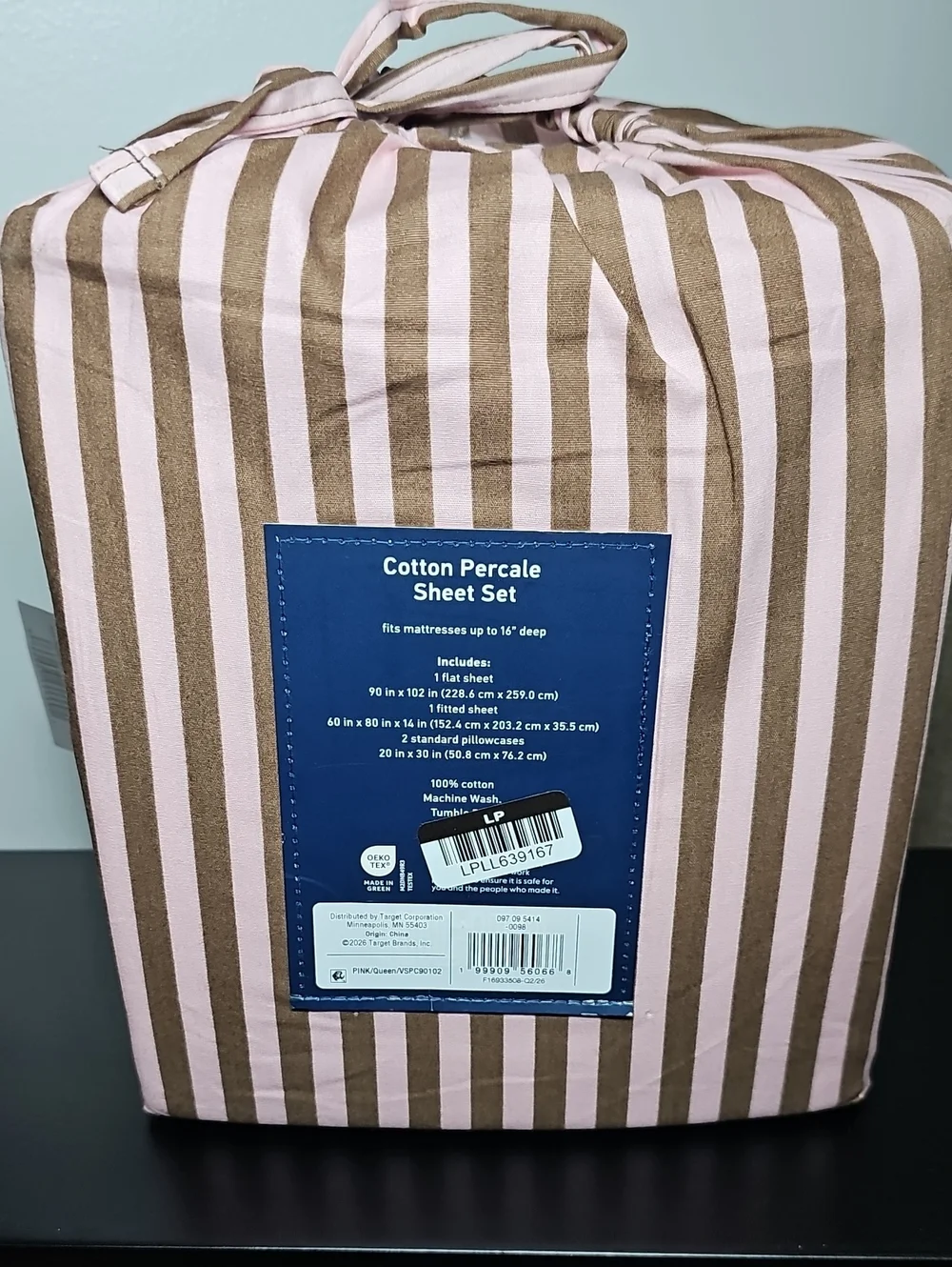 QUEEN Hollister Target Percale 4pc Sheet Set Pink Brown Stripe NEW IN PACKAGE